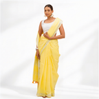 Yellow Cotton Linen Pre Stitched Saree For Women