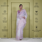 White Organza Saree with Floral Applique Work