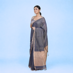 Grey Kota Silk Tissue Pre Stitched Saree For Women