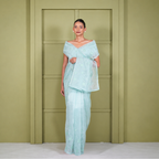Sea Green Tissue Saree With Thread Embroidery