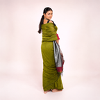 Olive Green And Maroon Mul Cotton Pre Stitched Saree For Women