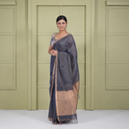 Grey Linen Silk Pre Stitched Saree