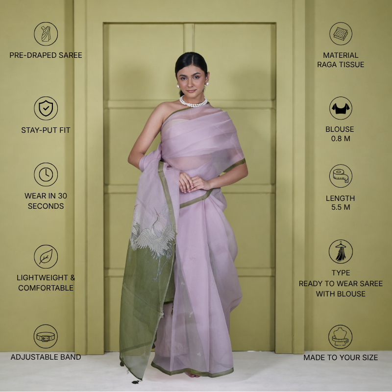 Pink & Green Organza Saree