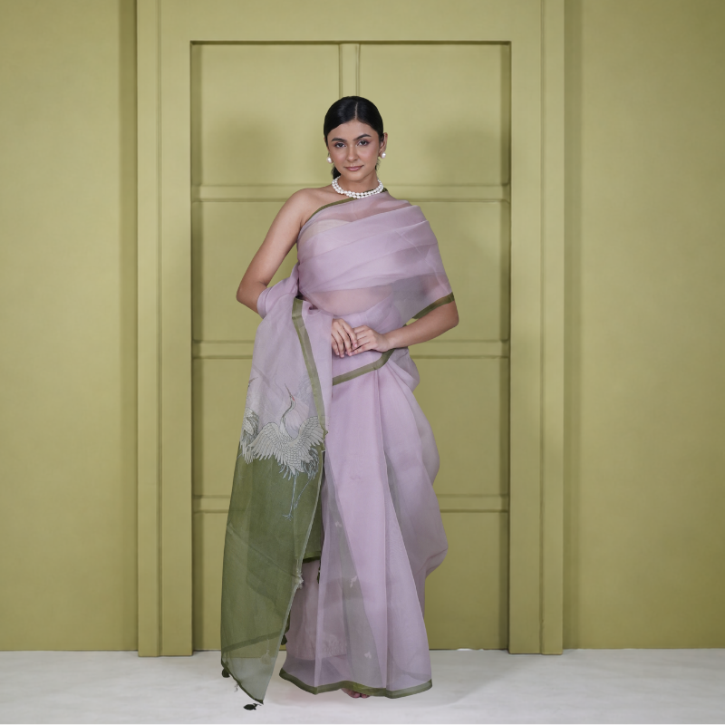 Pink & Green Organza Saree