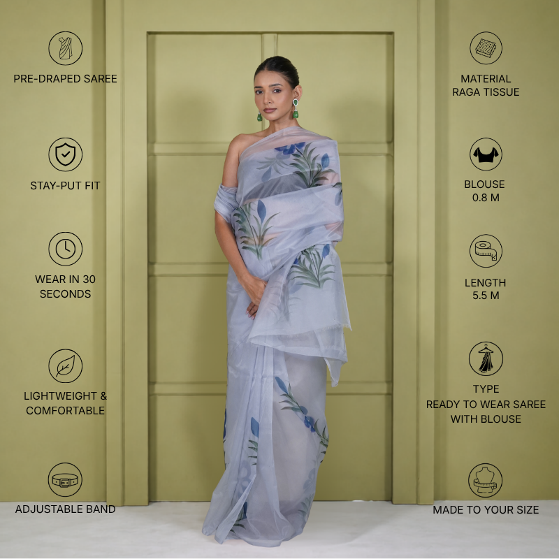 Grey Organza Digital Print Saree