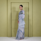 Grey Organza Digital Print Saree
