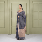 Grey Linen Silk Pre Stitched Saree