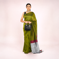 Olive Green And Maroon Mul Cotton Pre Stitched Saree For Women