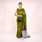Olive Green And Maroon Mul Cotton Pre Stitched Saree For Women