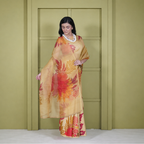 Half Satin Half Organza Yellow Floral Saree