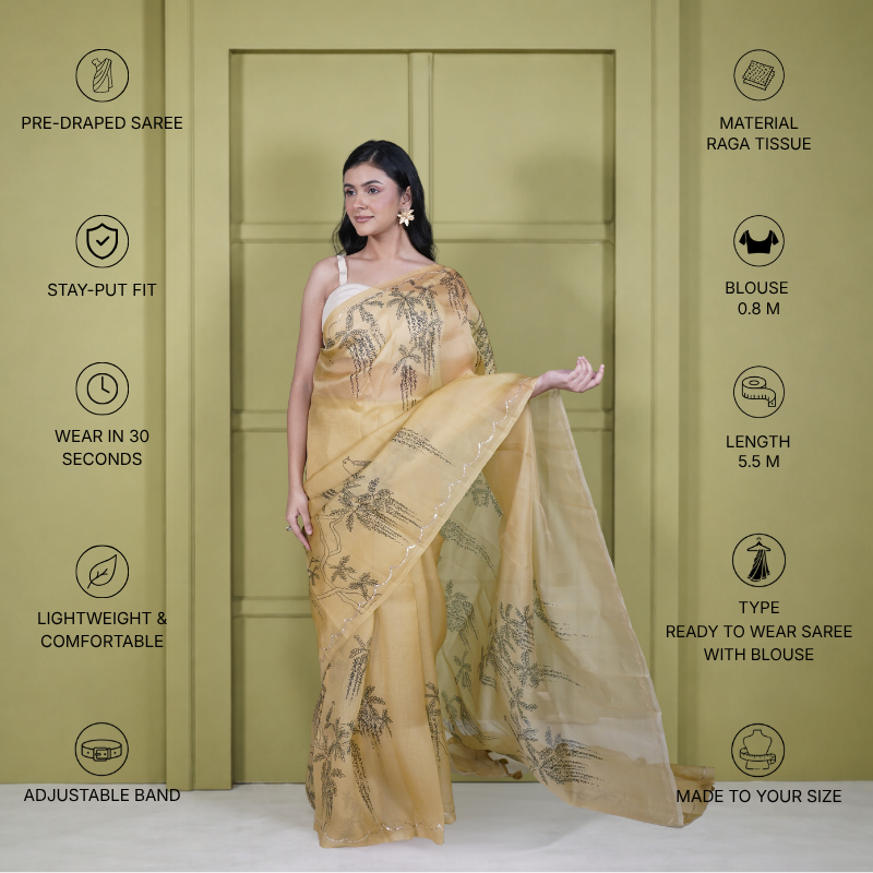 Yellow Organza Digital Print Saree