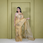 Yellow Organza Digital Print Saree