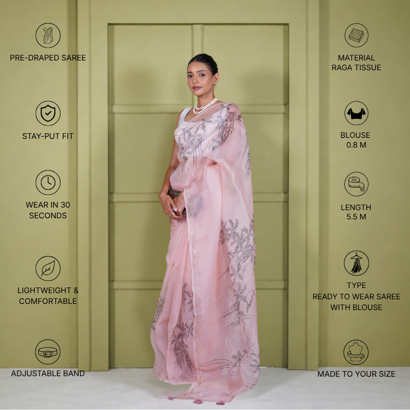 Pink Organza Digital Print Saree