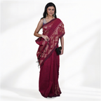 Maroon Soft Linen Jamdani Pre Stitched Saree For Women
