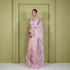 Pink Organza Digital Print Saree