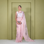 Pink Organza Digital Print Saree