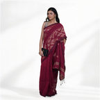 Maroon Soft Linen Jamdani Pre Stitched Saree For Women