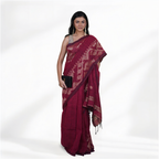 Maroon Soft Linen Jamdani Pre Stitched Saree For Women
