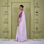 Pink Cotton Linen Saree with Floral Applique Work