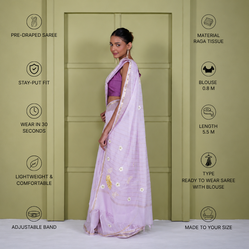 Pink Cotton Linen Saree with Floral Applique Work