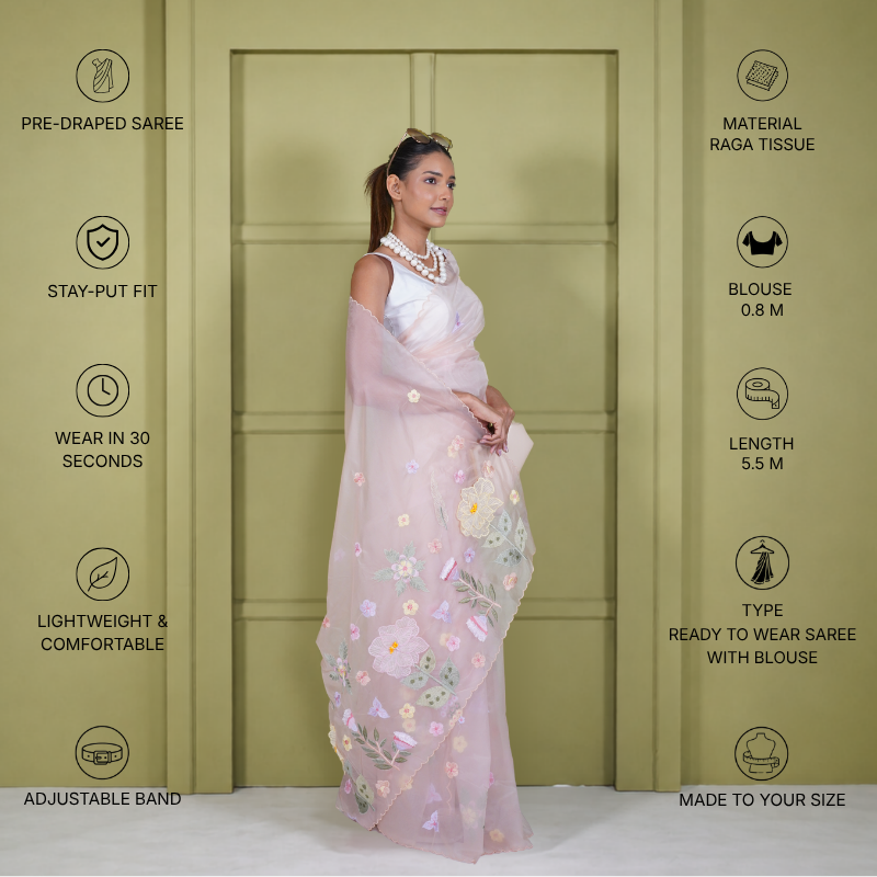 Organza Saree with Floral Applique Work