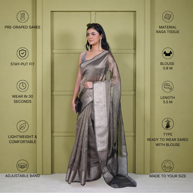 Crushed Tissue Grey Saree