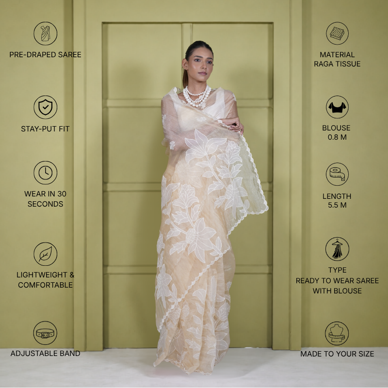 Lemon Tissue with Applique Work Saree