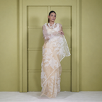 Lemon Tissue with Applique Work Saree