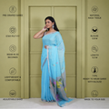 Blue Linen Silk Jamdani Pre Stitched Saree For Women