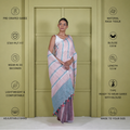 Mauve And Blue Pure Linen Pre Stitched Saree For Women