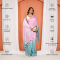 Pink And Teal Linen Cotton Pre Stitched Saree For Women