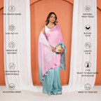 Pink And Teal Linen Cotton Pre Stitched Saree For Women