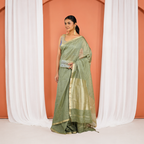Green Kota Silk Tissue Pre Stitched Saree For Women