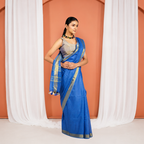 Olive And Navy Blue Mul Cotton Tissue Pre Stitched Saree For Women