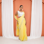 Yellow Cotton Linen Pre Stitched Saree For Women