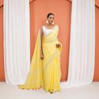 Yellow Cotton Linen Pre Stitched Saree For Women