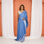 Blue Linen Cotton Pre Stitched Saree For Women