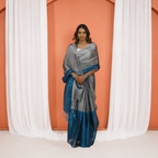 Grey And Blue Tissue Silk Pre Stitched Saree For Women