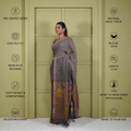 Brown Silk Linen Jamdani Pre Stitched Saree For Women