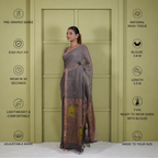 Brown Silk Linen Jamdani Pre Stitched Saree For Women