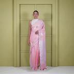 Pink Linen Cotton Pre Stitched Saree For Women