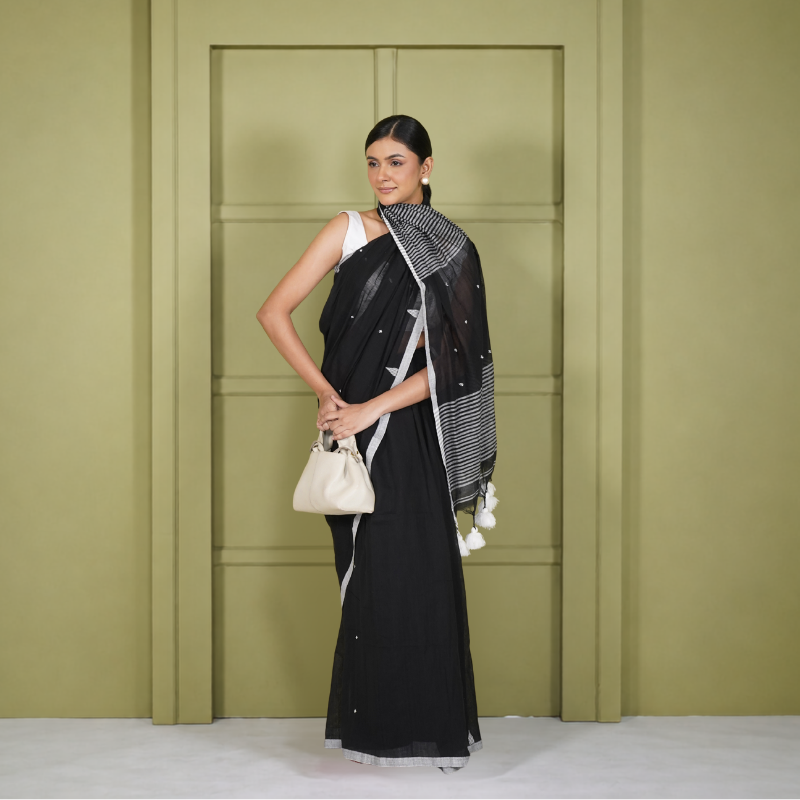 Black Mul Cotton Saree
