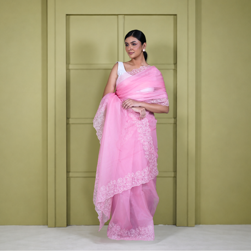 Silk Organza Saree with Thread Embroidery