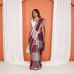 Maroon And Grey Pure Linen Pre Stitched Saree For Women