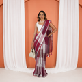 Maroon And Grey Pure Linen Pre Stitched Saree For Women