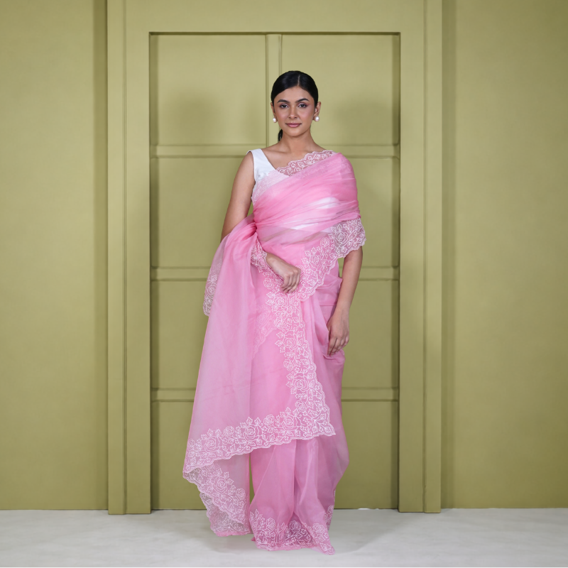 Silk Organza Saree with Thread Embroidery