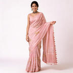 Pink Linen Cotton Pre Stitched Saree For Women