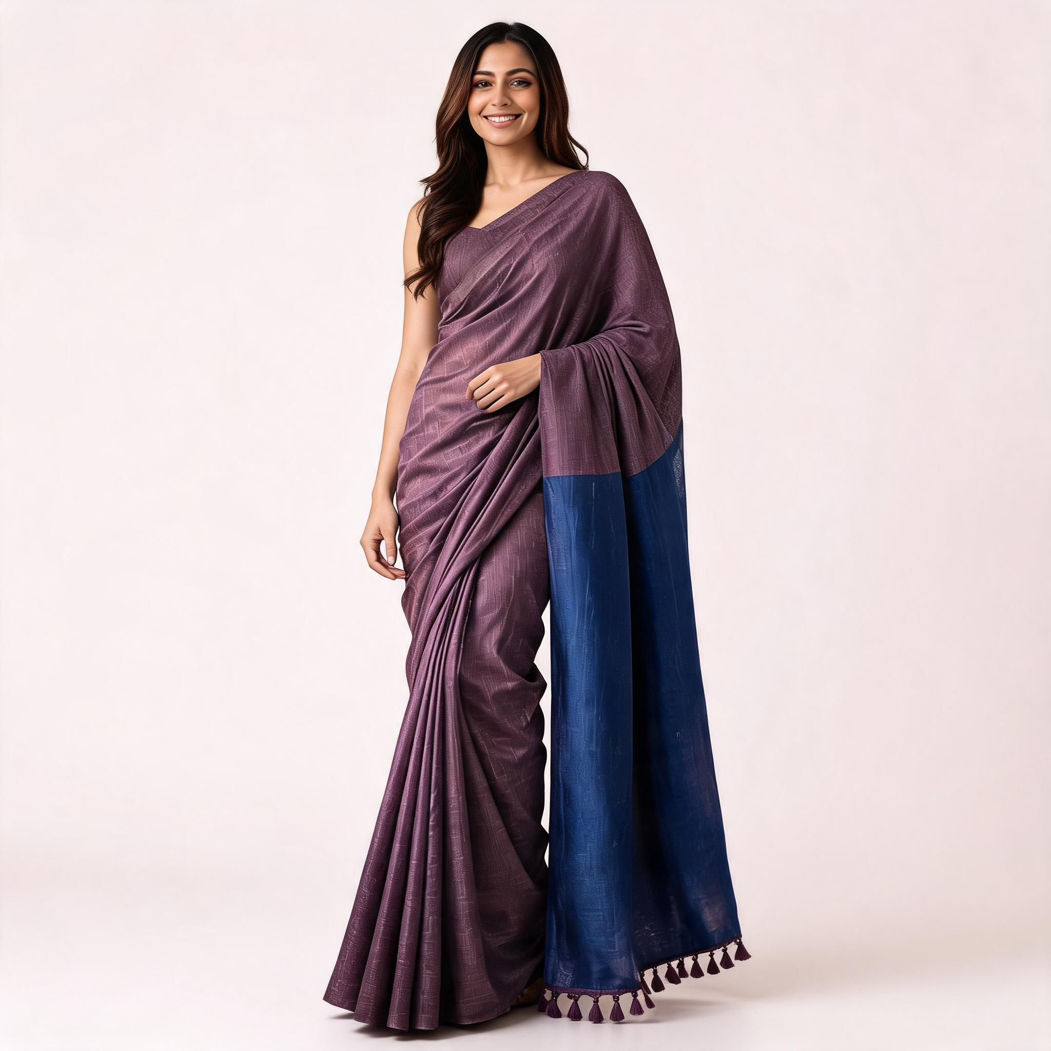 Blue And Maroon Mul Cotton Pre Stitched Saree For Women