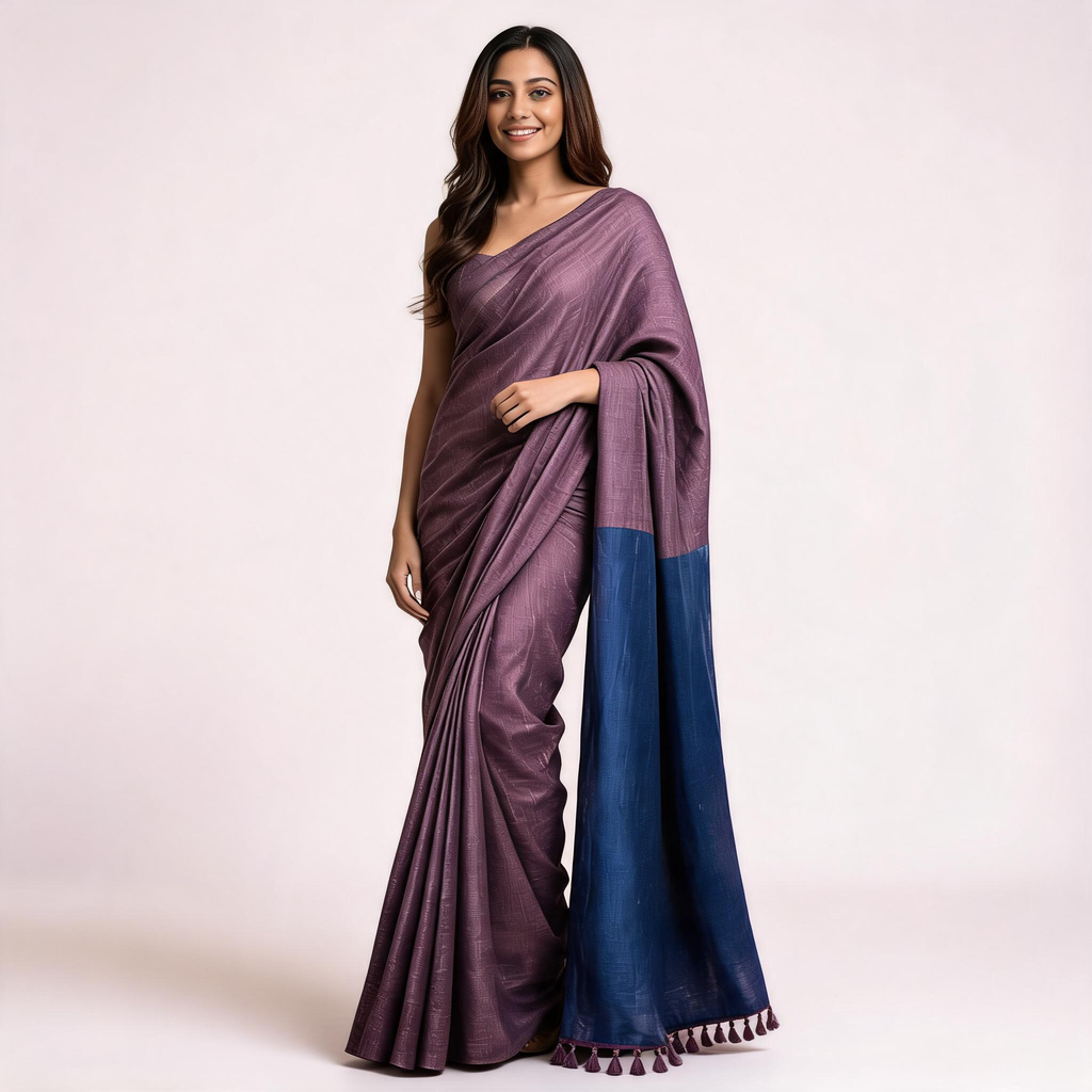 Blue And Maroon Mul Cotton Pre Stitched Saree For Women