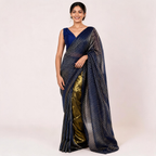 Olive And Navy Blue Mul Cotton Tissue Pre Stitched Saree For Women